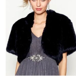 Dark blue/black bow for shrug or black silk shrug. Size medium